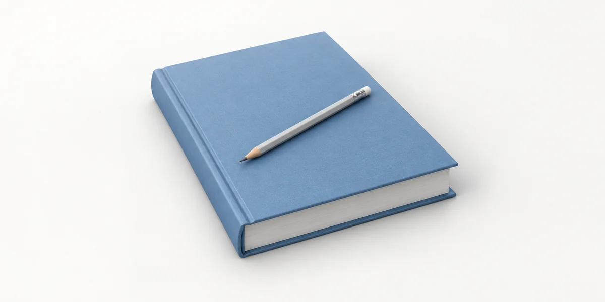 Volume di tesi con copertina blu e matita